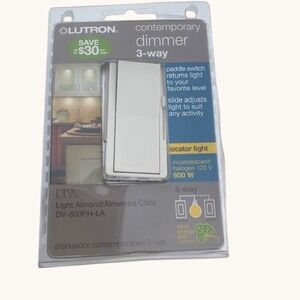 Lutron Diva 3-Way Dimmer Switch Light Almond DV-603PH-LA 600W 120V Locator Light
